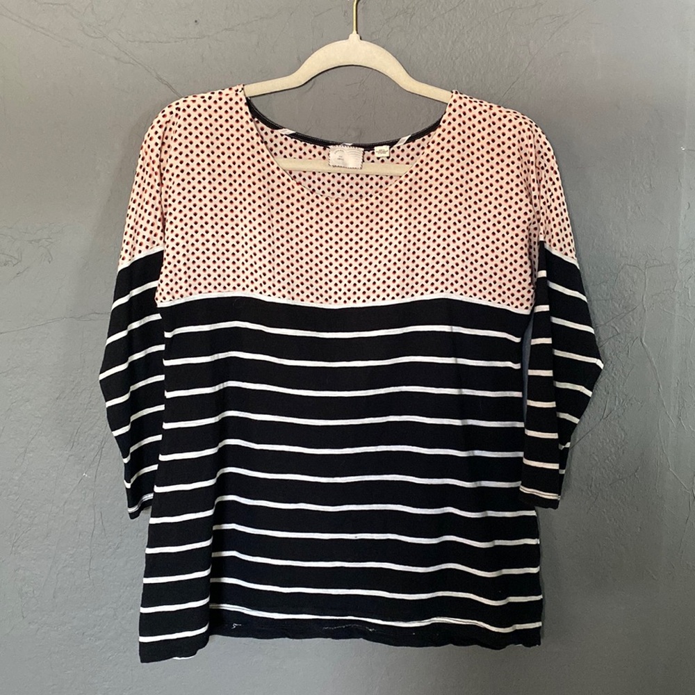 Anthropologie Postmark Mixed Media Striped 3/4 Sleeve Casual Fun Shirt Top